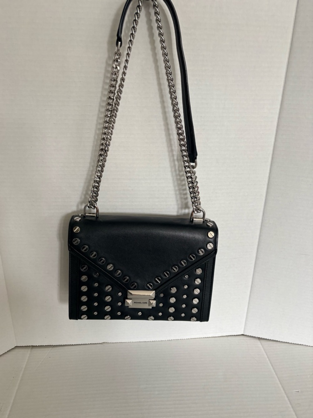 MICHAEL KORS large Whitney Black Studded Leather convertible Bag